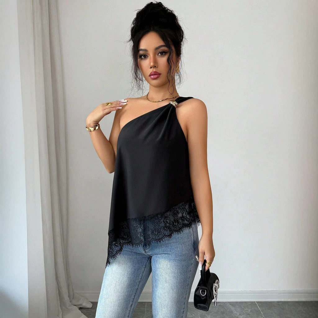 Asymmetric Lace Patchwork Vest