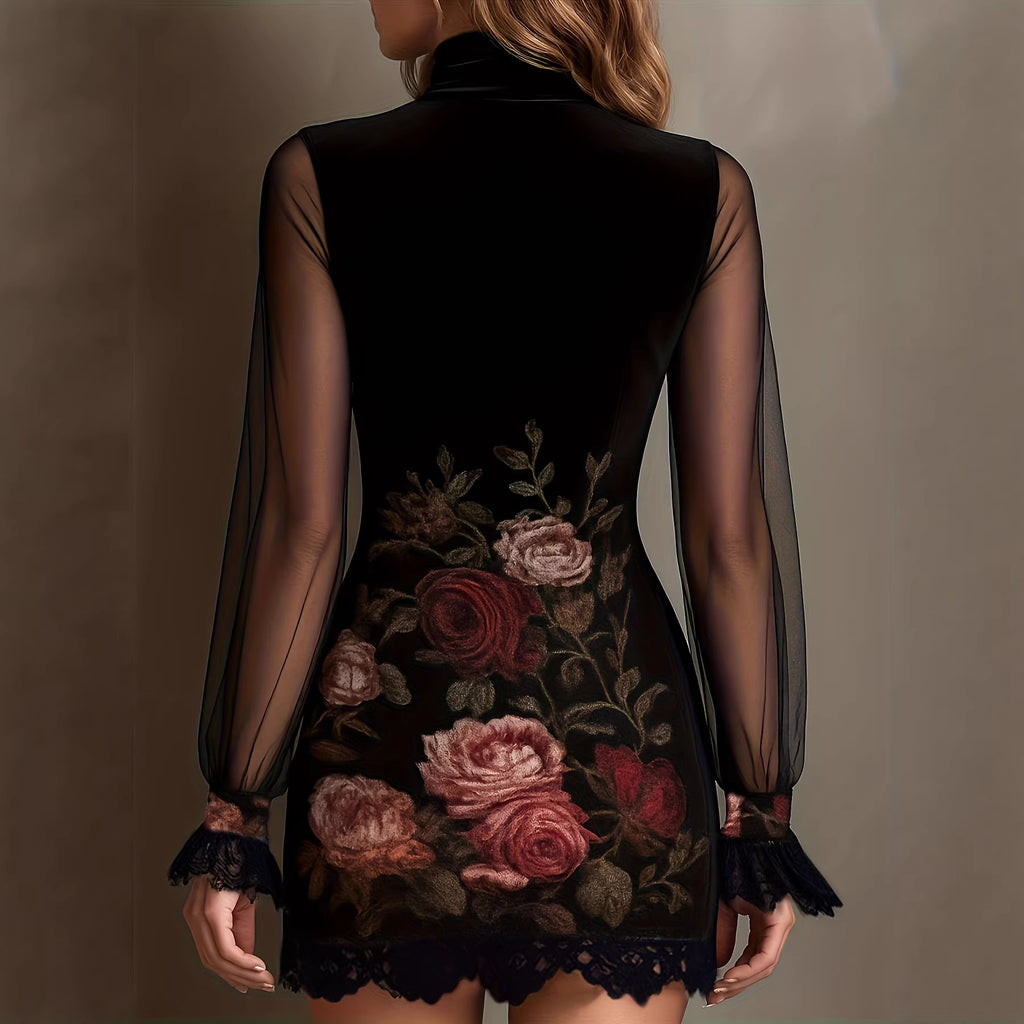 Lace-Trim Patchwork Tulle Mini Dress