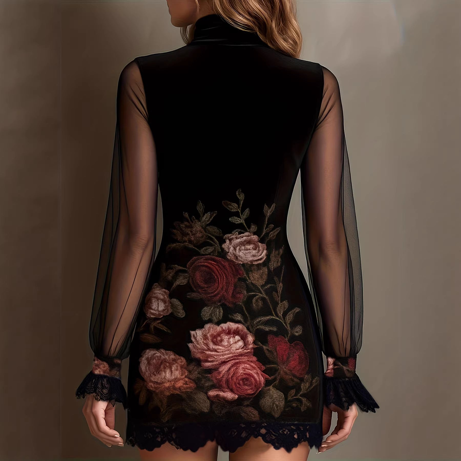 Lace-Trim Patchwork Tulle Mini Dress