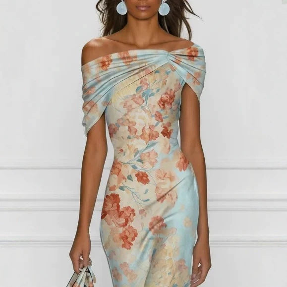 Off-Shoulder Floral Print Maxi Dress