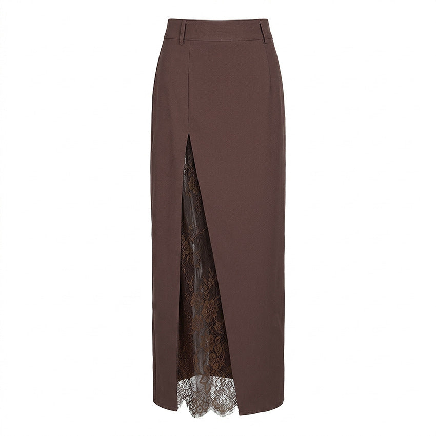 Lace Patchwork Skirt with Side Slit