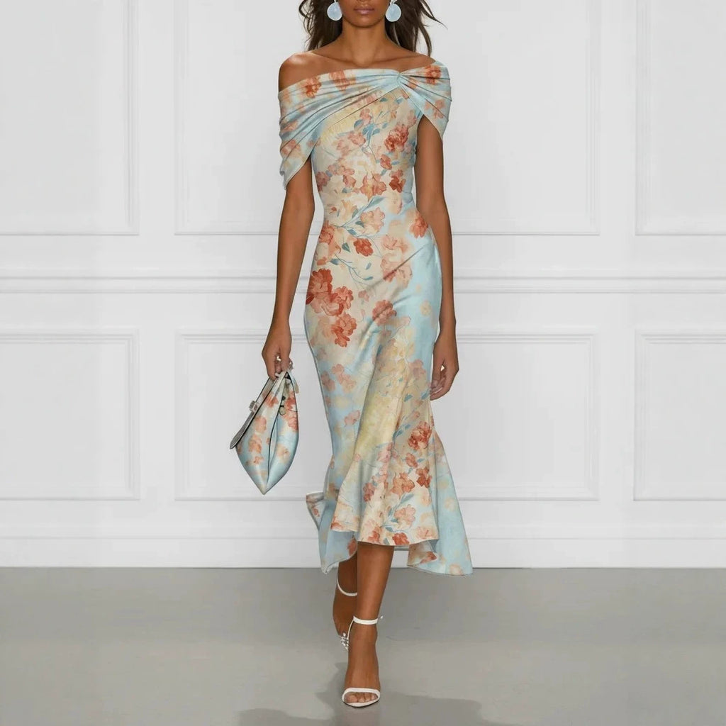 Off-Shoulder Floral Print Maxi Dress