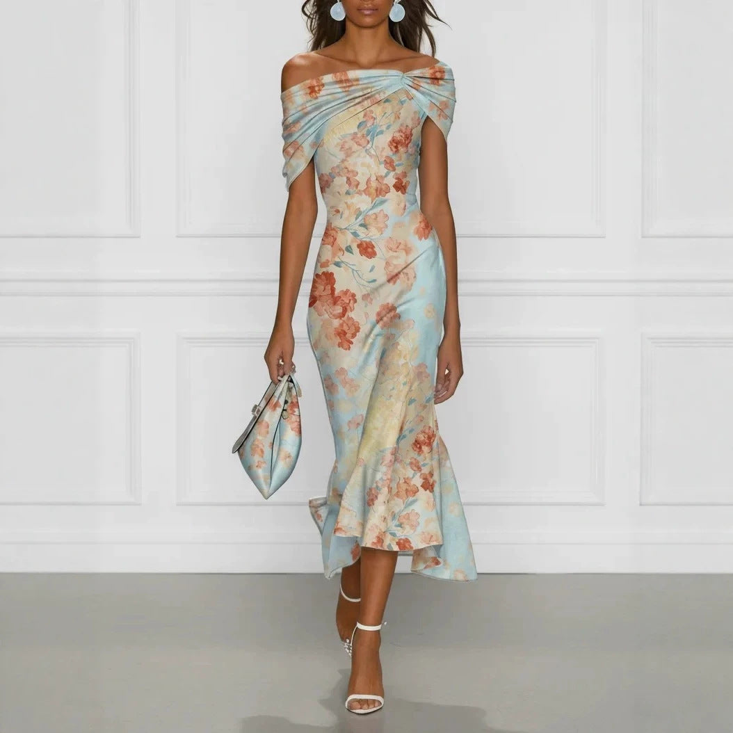 Off-Shoulder Floral Print Maxi Dress