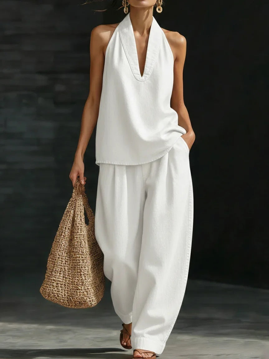 V-Neck Sleeveless Top & Straight-Leg Pants Set