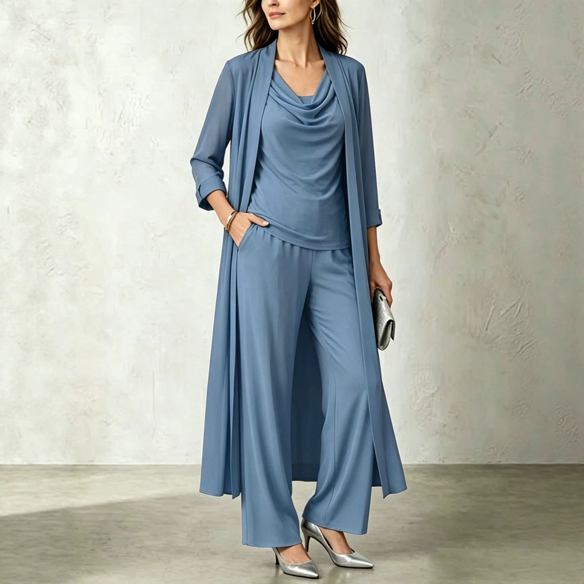 Three-Piece Cardigan, Top & Pants Set