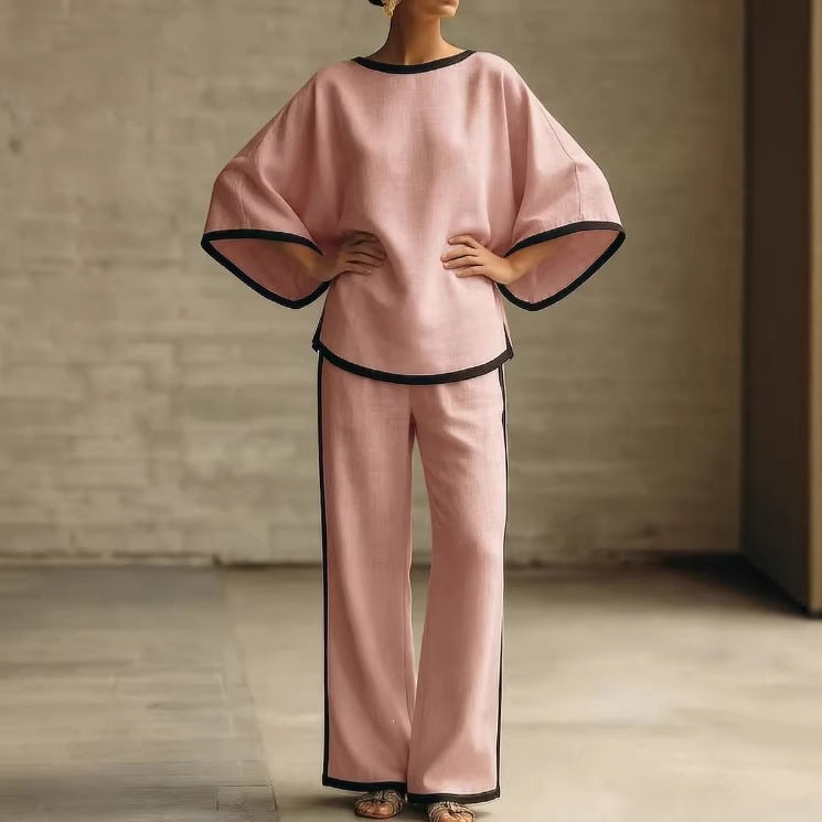 Round Neck Batwing Sleeve Two-Piece Set