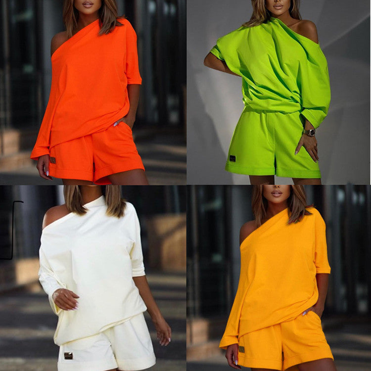 One-Shoulder Hoodie & Wide-Leg Pants Set