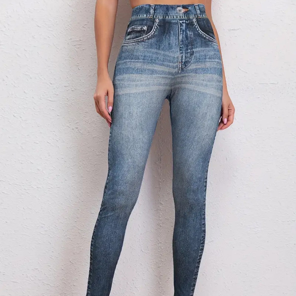 Denim-Print Butt-Lifting Yoga Leggings