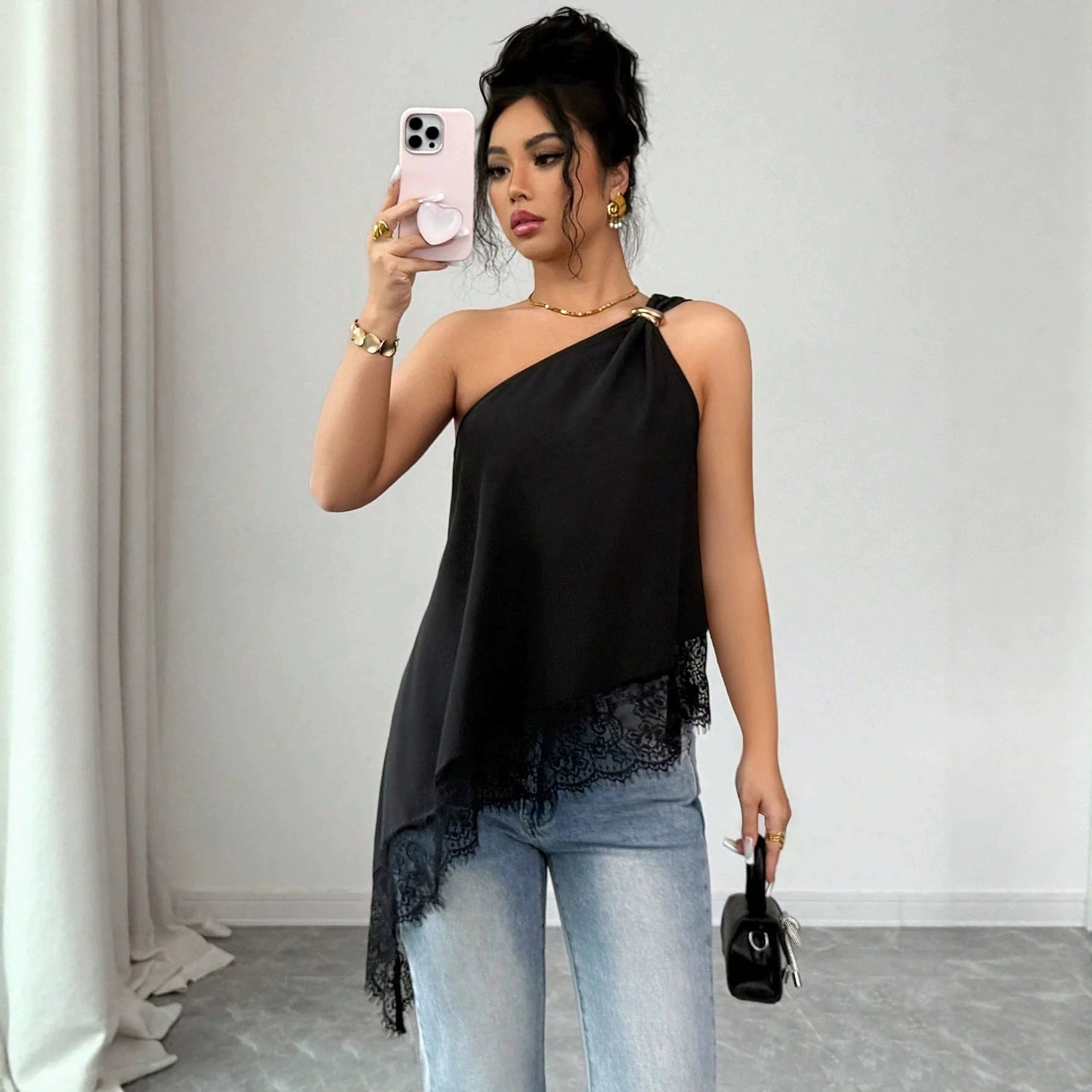 Asymmetric Lace Patchwork Vest