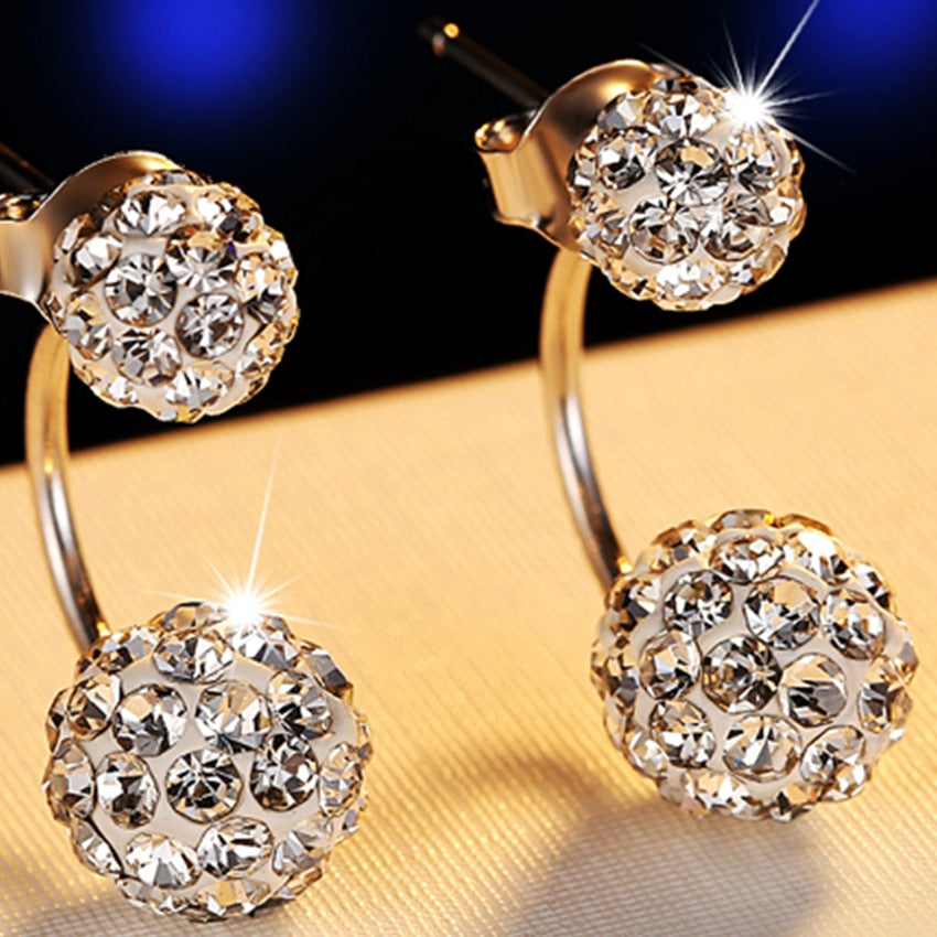 Crystal Ball Stud Earrings - Silver Plated