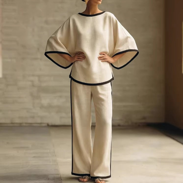 Round Neck Batwing Sleeve Two-Piece Set
