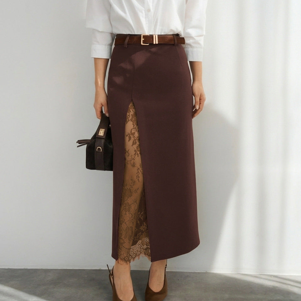 Lace Patchwork Skirt with Side Slit