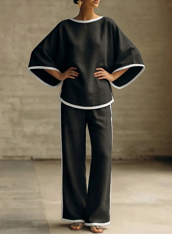 Round Neck Batwing Sleeve Two-Piece Set