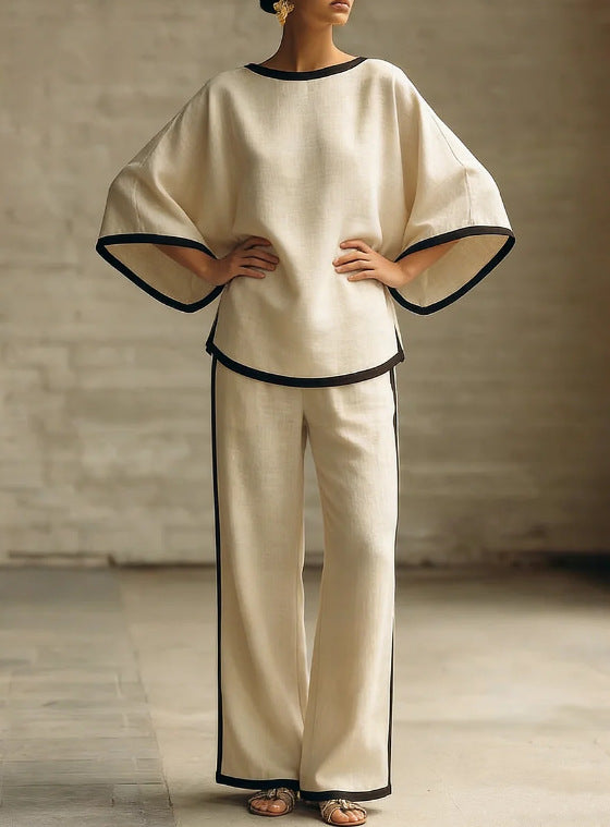 Round Neck Batwing Sleeve Two-Piece Set