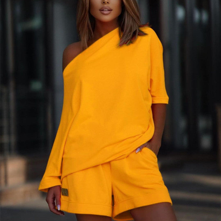 One-Shoulder Hoodie & Wide-Leg Pants Set