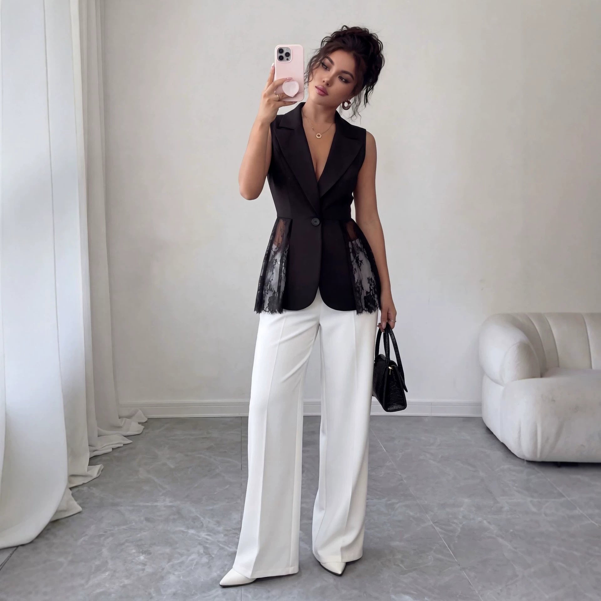 Sleeveless A-Line Lace Jacket