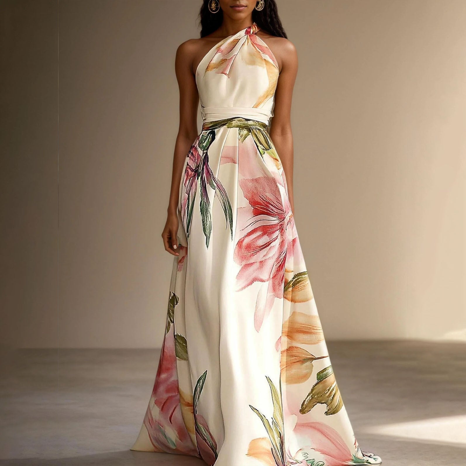 One-Shoulder Print Maxi Dress
