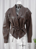 Lace-Up Cropped Faux Leather Jacket