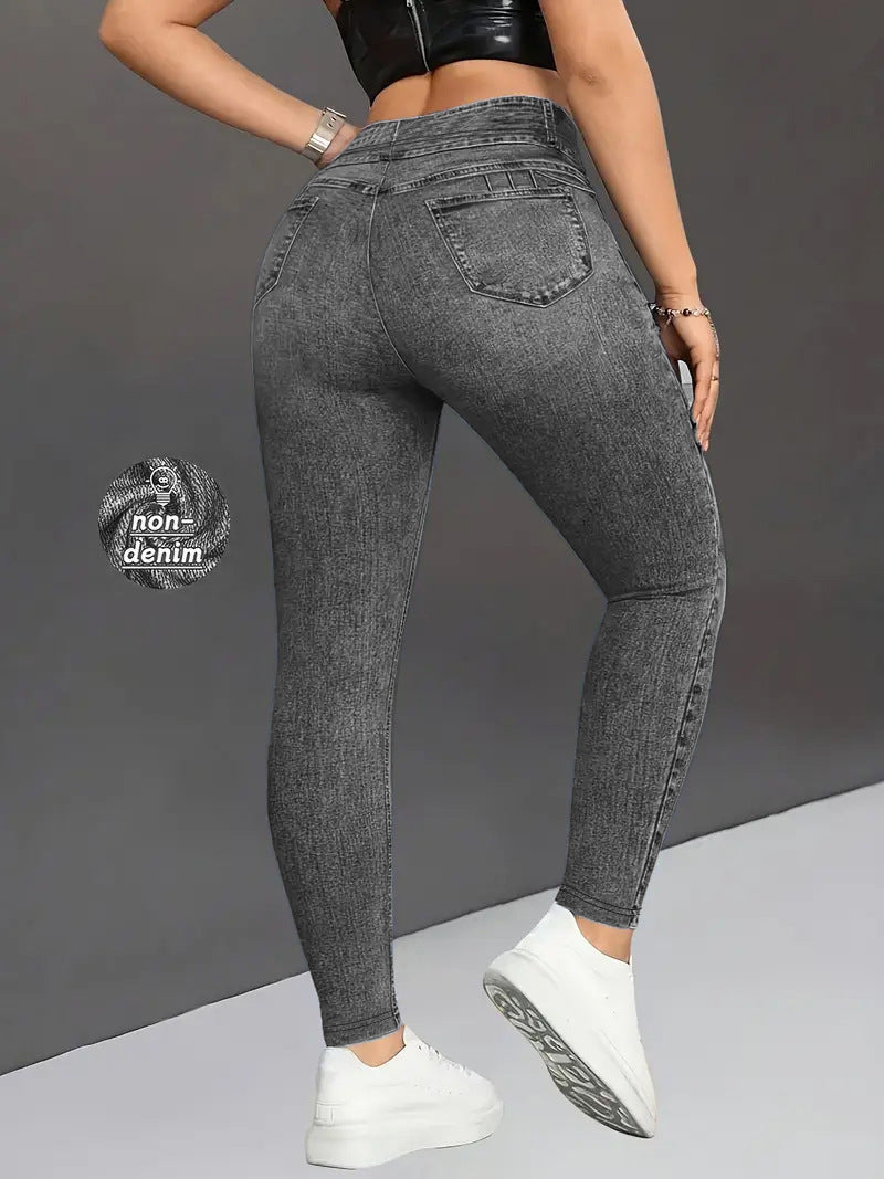 Denim-Print Butt-Lifting Yoga Leggings