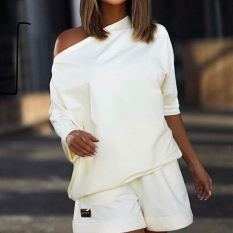 One-Shoulder Hoodie & Wide-Leg Pants Set