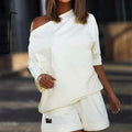 One-Shoulder Hoodie & Wide-Leg Pants Set
