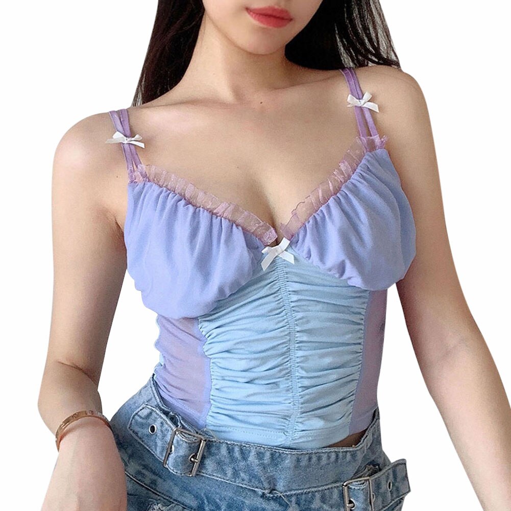 V-Neck Mesh Crop Camisole Top