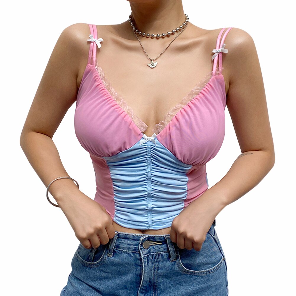 V-Neck Mesh Crop Camisole Top