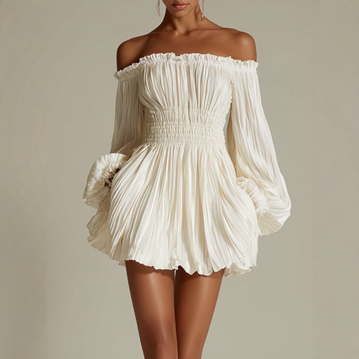 One-Shoulder Pleated Fitted Dress