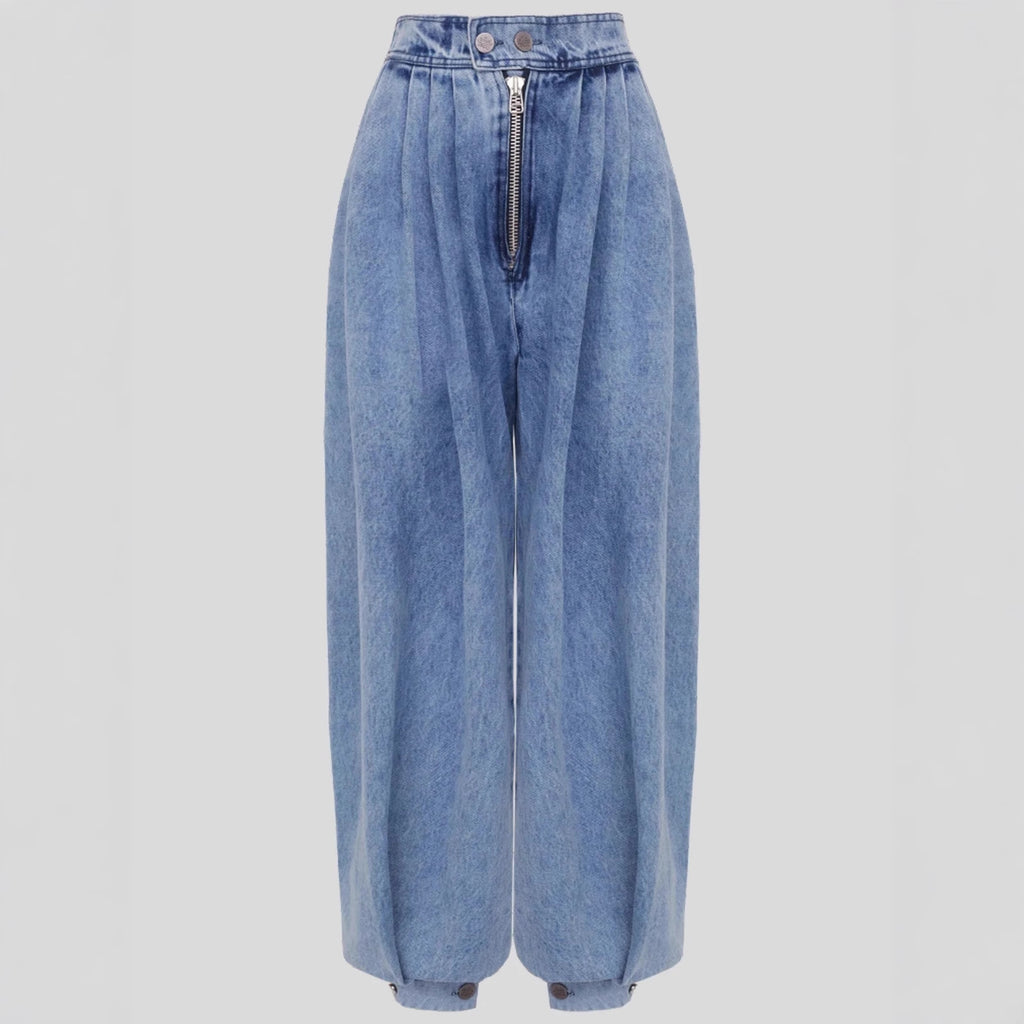 High-Waisted Zip-Detail Jeans