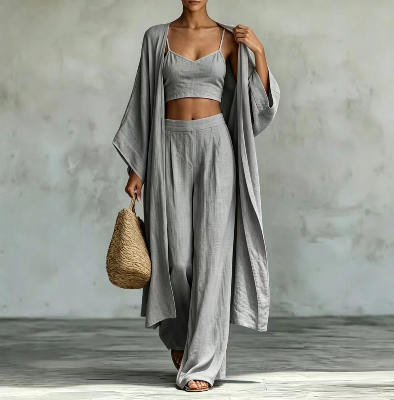 Loose Cardigan & Wide-Leg Pants Set