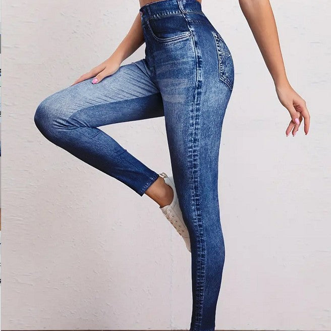 Denim-Print Butt-Lifting Yoga Leggings