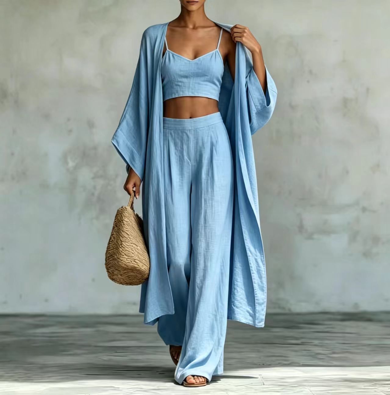 Loose Cardigan & Wide-Leg Pants Set