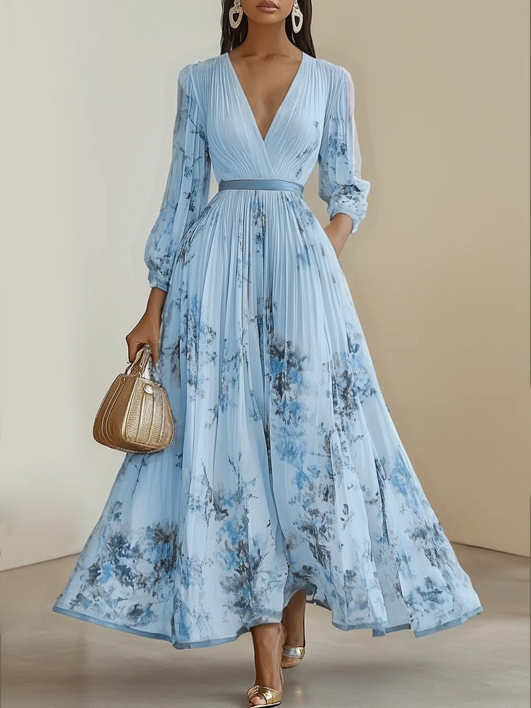 Long Sleeve V-Neck Floral Maxi Dress