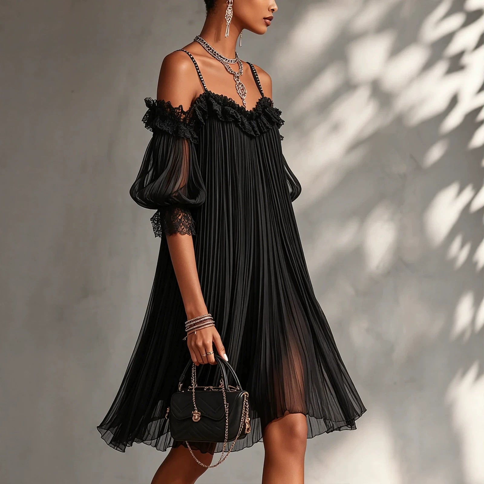 Sheer Lace-Splice Backless Dress