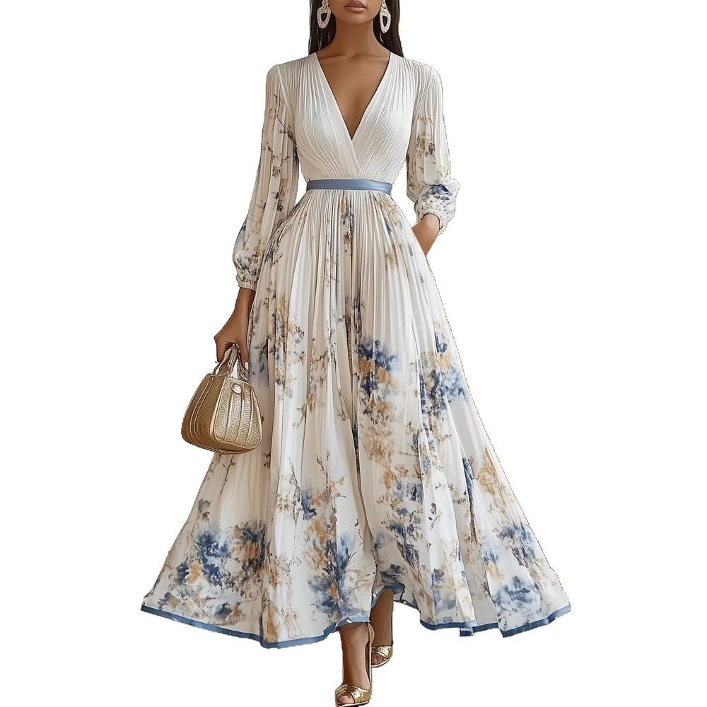 Long Sleeve V-Neck Floral Maxi Dress