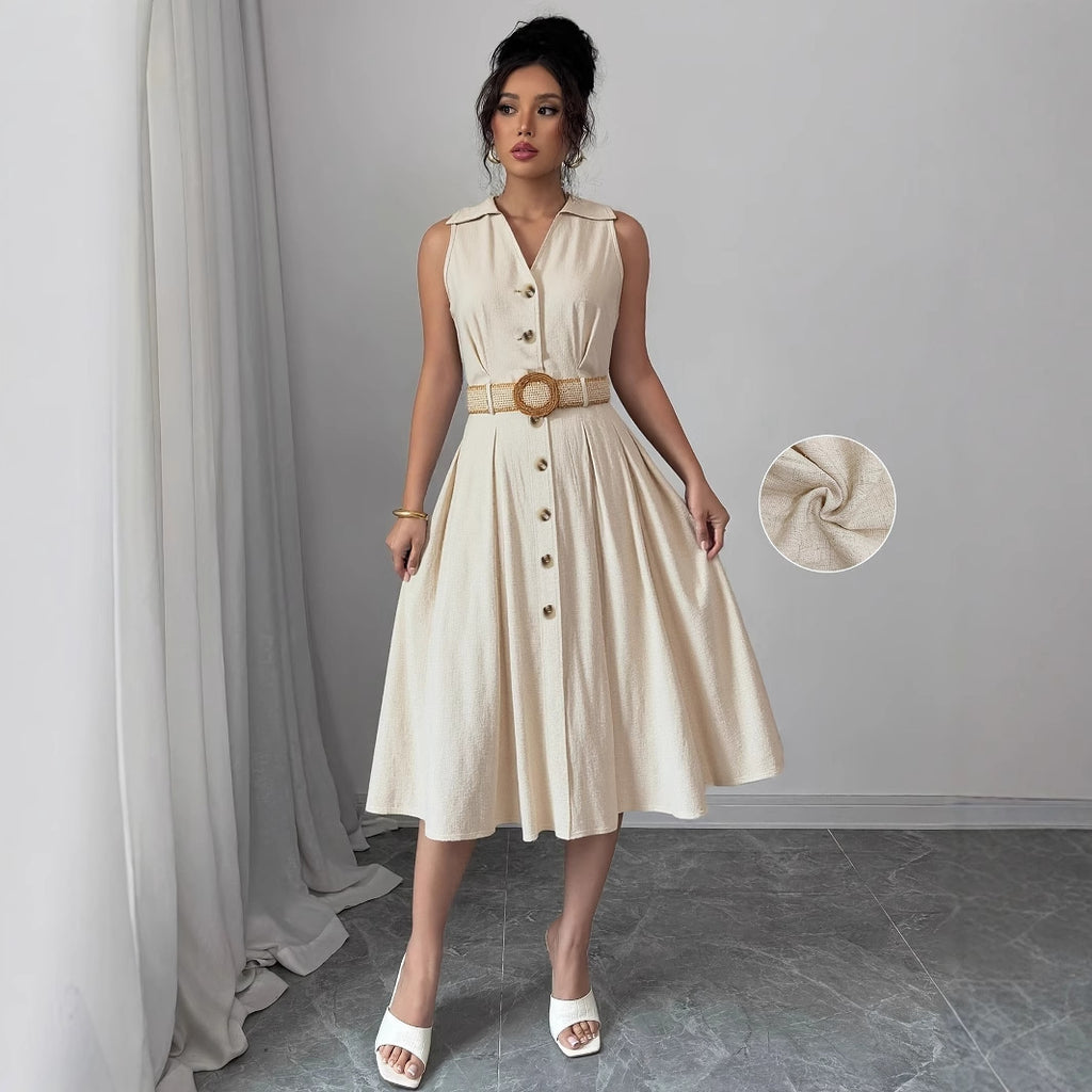 V-Neck Sleeveless A-Line Shirt Dress