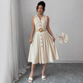 V-Neck Sleeveless A-Line Shirt Dress