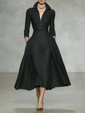 V-Neck Cinched-Waist Long Sleeve Dress