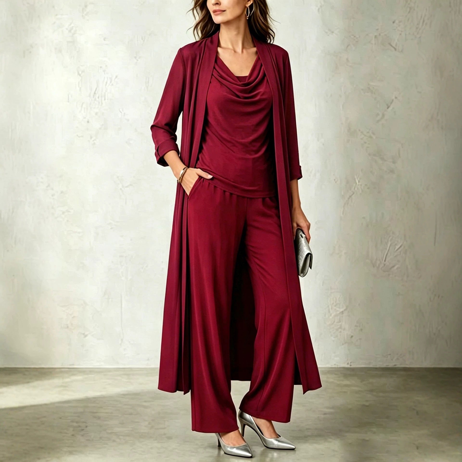 Three-Piece Cardigan, Top & Pants Set