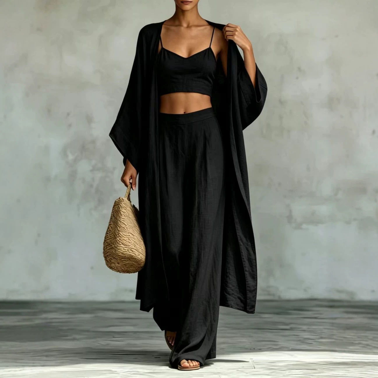 Loose Cardigan & Wide-Leg Pants Set