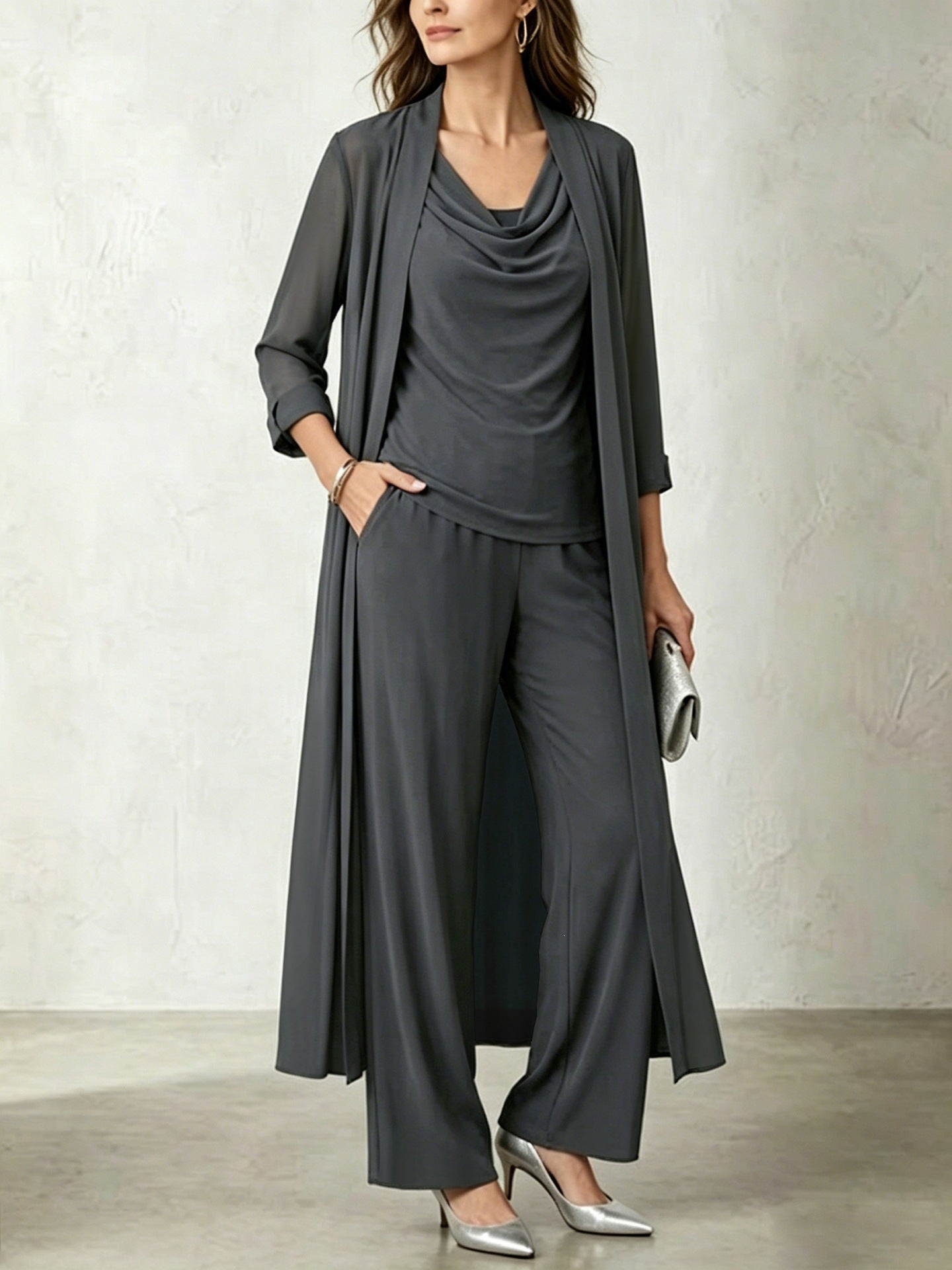 Three-Piece Cardigan, Top & Pants Set