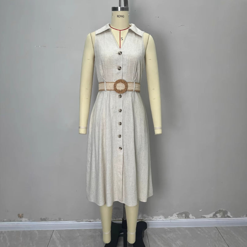V-Neck Sleeveless A-Line Shirt Dress