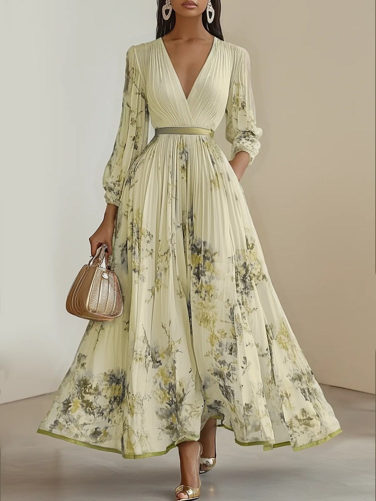 Long Sleeve V-Neck Floral Maxi Dress