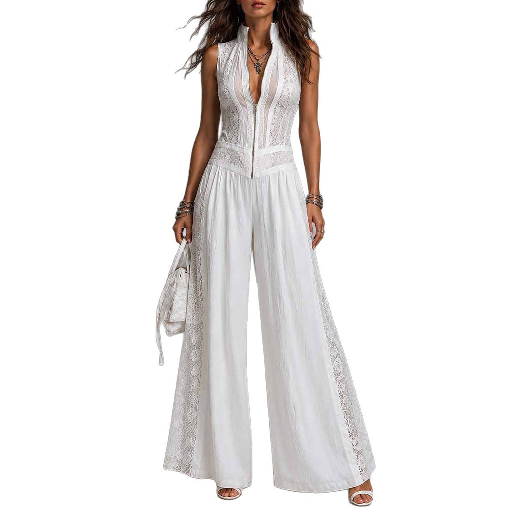 High-Waist Lace Patchwork Jumpsuit
