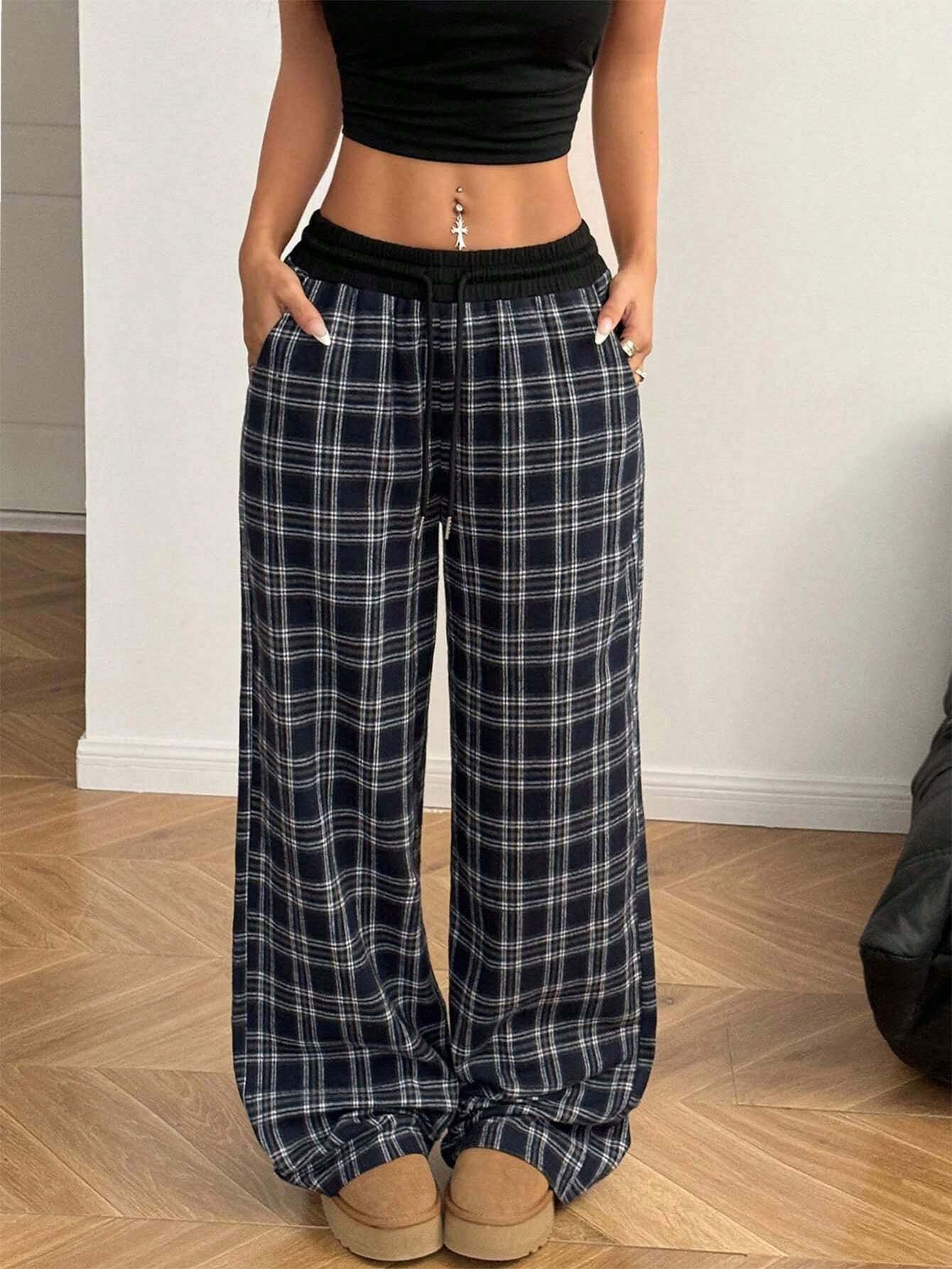 High-Waist Plaid Patchwork Sweatpants
