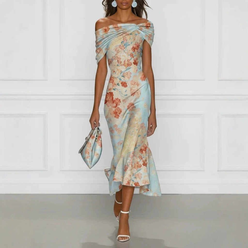 Off-Shoulder Floral Print Maxi Dress