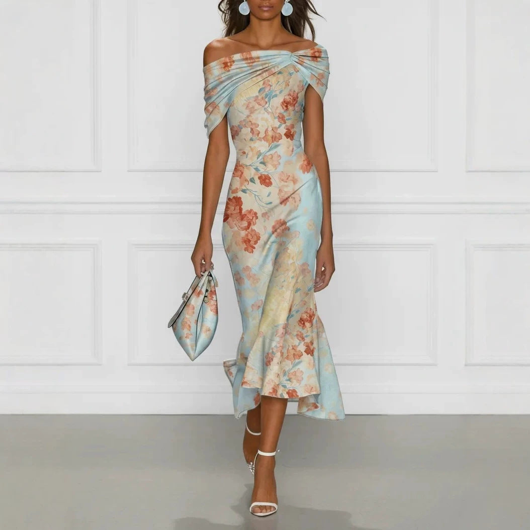 Off-Shoulder Floral Print Maxi Dress