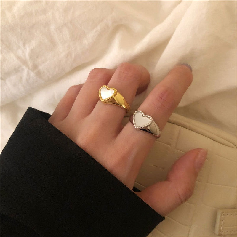 925 Sterling Silver Heart Shell Ring