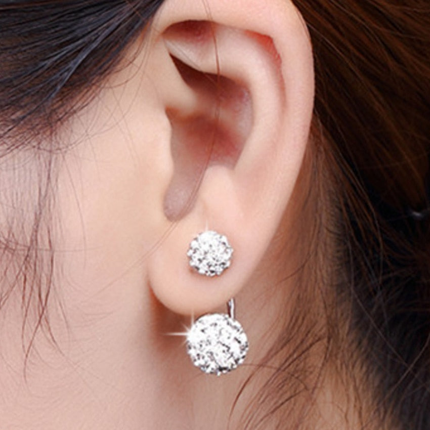 Crystal Ball Stud Earrings - Silver Plated