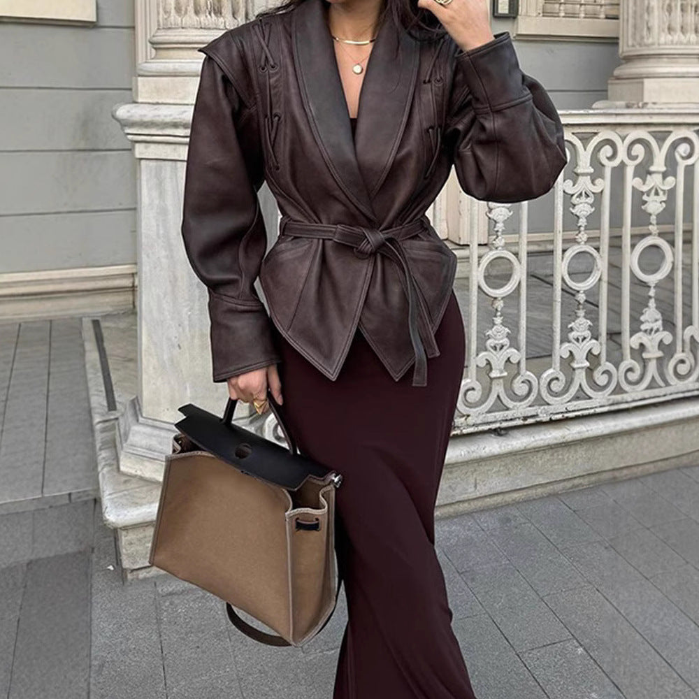 Lace-Up Cropped Faux Leather Jacket